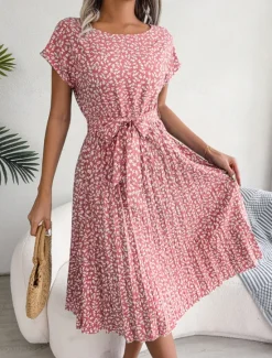 Clearance Women's Midi Dress Casual Dress A Line Dress Stylish Casual Vacation Daily Regular Fit Floral Short Sleeve Crew Neck Pink Light Blue Summer Spring Women Spring Dresses