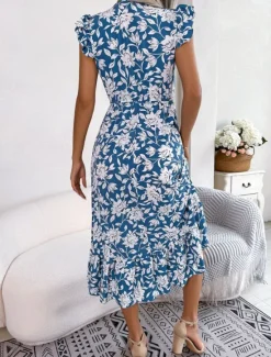 Sale Women's Midi Dress Casual Dress A Line Dress Tank Dress Stylish Casual Vacation Daily Regular Fit Floral Sleeveless V Neck Light Green Dark Blue Summer Spring Women Vacation Dresses