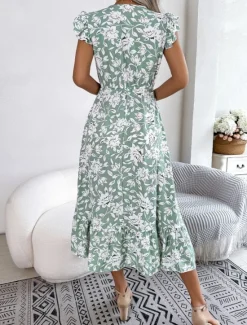 Sale Women's Midi Dress Casual Dress A Line Dress Tank Dress Stylish Casual Vacation Daily Regular Fit Floral Sleeveless V Neck Light Green Dark Blue Summer Spring Women Vacation Dresses