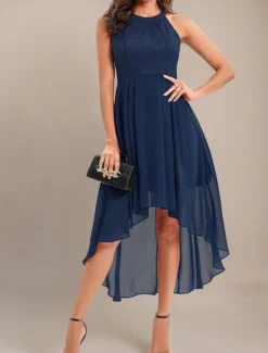 Women's Midi Dress Chiffon Dress A Line Dress Elegant Formal Wedding Party Regular Fit Sleeveless Crew Neck Navy Blue Purple Summer Women Work Dresses