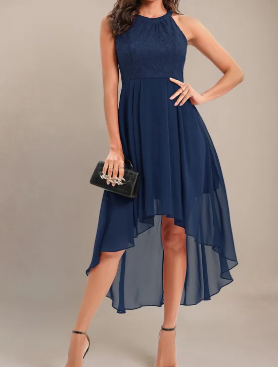 Women's Midi Dress Chiffon Dress A Line Dress Elegant Formal Wedding Party Regular Fit Sleeveless Crew Neck Navy Blue Purple Summer Women Work Dresses