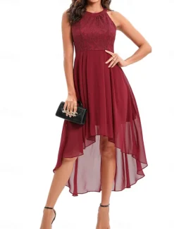 Women's Midi Dress Chiffon Dress A Line Dress Elegant Formal Wedding Party Regular Fit Sleeveless Crew Neck Navy Blue Purple Summer Women Work Dresses