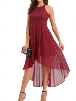 Women's Midi Dress Chiffon Dress A Line Dress Elegant Formal Wedding Party Regular Fit Sleeveless Crew Neck Navy Blue Purple Summer Women Work Dresses