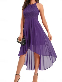 Women's Midi Dress Chiffon Dress A Line Dress Elegant Formal Wedding Party Regular Fit Sleeveless Crew Neck Navy Blue Purple Summer Women Work Dresses
