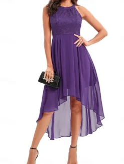 Women's Midi Dress Chiffon Dress A Line Dress Elegant Formal Wedding Party Regular Fit Sleeveless Crew Neck Navy Blue Purple Summer Women Work Dresses