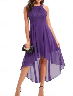 Women's Midi Dress Chiffon Dress A Line Dress Elegant Formal Wedding Party Regular Fit Sleeveless Crew Neck Navy Blue Purple Summer Women Work Dresses