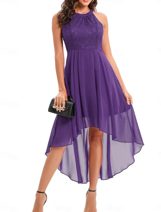 Women's Midi Dress Chiffon Dress A Line Dress Elegant Formal Wedding Party Regular Fit Sleeveless Crew Neck Navy Blue Purple Summer Women Work Dresses