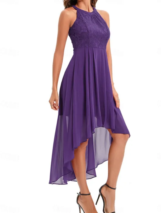 Women's Midi Dress Chiffon Dress A Line Dress Elegant Formal Wedding Party Regular Fit Sleeveless Crew Neck Navy Blue Purple Summer Women Work Dresses