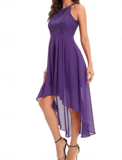 Women's Midi Dress Chiffon Dress A Line Dress Elegant Formal Wedding Party Regular Fit Sleeveless Crew Neck Navy Blue Purple Summer Women Work Dresses