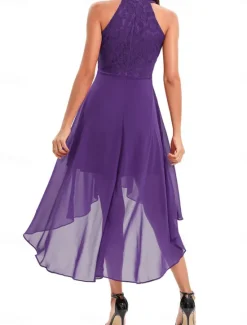 Women's Midi Dress Chiffon Dress A Line Dress Elegant Formal Wedding Party Regular Fit Sleeveless Crew Neck Navy Blue Purple Summer Women Work Dresses
