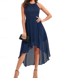 Women's Midi Dress Chiffon Dress A Line Dress Elegant Formal Wedding Party Regular Fit Sleeveless Crew Neck Navy Blue Purple Summer Women Work Dresses