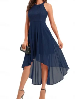 Women's Midi Dress Chiffon Dress A Line Dress Elegant Formal Wedding Party Regular Fit Sleeveless Crew Neck Navy Blue Purple Summer Women Work Dresses