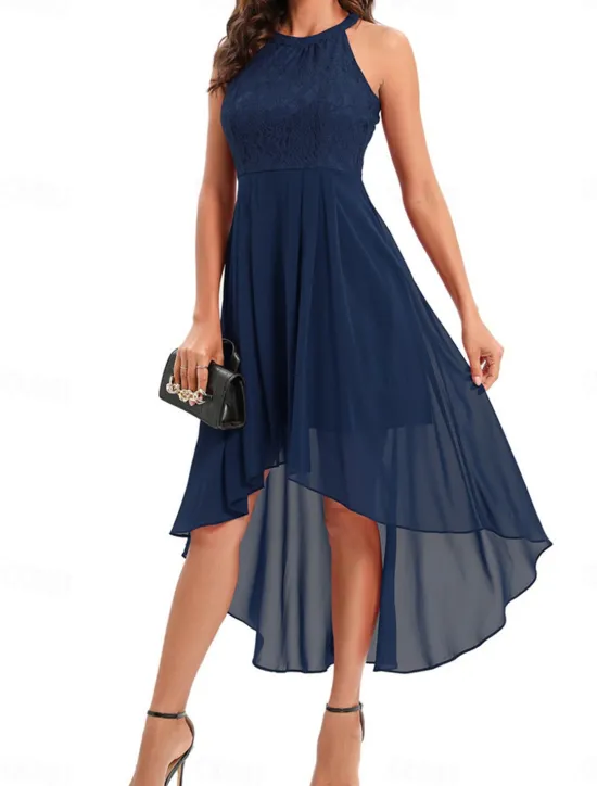 Women's Midi Dress Chiffon Dress A Line Dress Elegant Formal Wedding Party Regular Fit Sleeveless Crew Neck Navy Blue Purple Summer Women Work Dresses