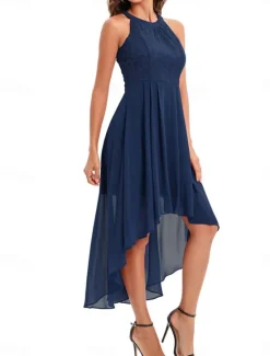 Women's Midi Dress Chiffon Dress A Line Dress Elegant Formal Wedding Party Regular Fit Sleeveless Crew Neck Navy Blue Purple Summer Women Work Dresses