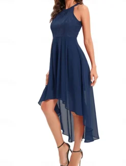 Women's Midi Dress Chiffon Dress A Line Dress Elegant Formal Wedding Party Regular Fit Sleeveless Crew Neck Navy Blue Purple Summer Women Work Dresses