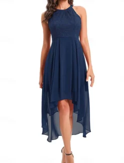 Women's Midi Dress Chiffon Dress A Line Dress Elegant Formal Wedding Party Regular Fit Sleeveless Crew Neck Navy Blue Purple Summer Women Work Dresses