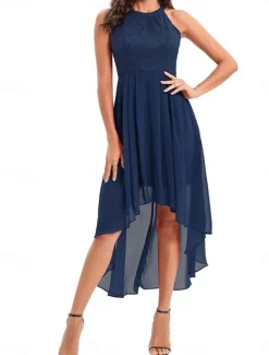 Women's Midi Dress Chiffon Dress A Line Dress Elegant Formal Wedding Party Regular Fit Sleeveless Crew Neck Navy Blue Purple Summer Women Work Dresses