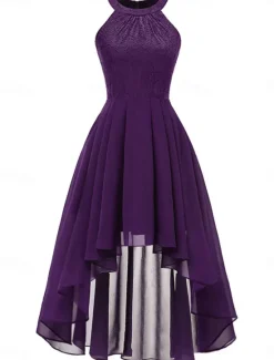Women's Midi Dress Chiffon Dress A Line Dress Elegant Formal Wedding Party Regular Fit Sleeveless Crew Neck Navy Blue Purple Summer Women Work Dresses
