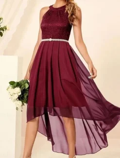 Women's Midi Dress Chiffon Dress A Line Dress Elegant Formal Wedding Party Regular Fit Sleeveless Crew Neck Navy Blue Purple Summer Women Work Dresses