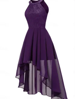 Women's Midi Dress Chiffon Dress A Line Dress Elegant Formal Wedding Party Regular Fit Sleeveless Crew Neck Navy Blue Purple Summer Women Work Dresses