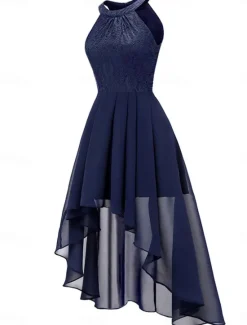 Women's Midi Dress Chiffon Dress A Line Dress Elegant Formal Wedding Party Regular Fit Sleeveless Crew Neck Navy Blue Purple Summer Women Work Dresses