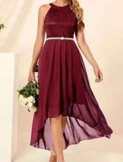 Women's Midi Dress Chiffon Dress A Line Dress Elegant Formal Wedding Party Regular Fit Sleeveless Crew Neck Navy Blue Purple Summer Women Work Dresses