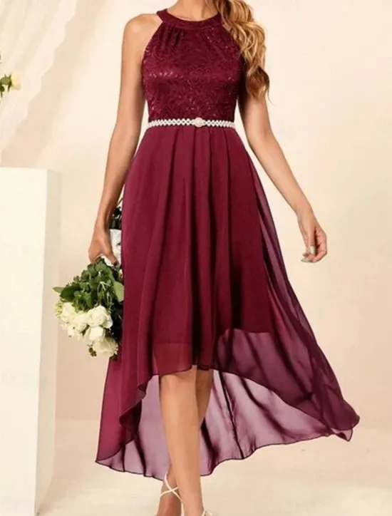Women's Midi Dress Chiffon Dress A Line Dress Elegant Formal Wedding Party Regular Fit Sleeveless Crew Neck Navy Blue Purple Summer Women Work Dresses