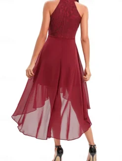 Women's Midi Dress Chiffon Dress A Line Dress Elegant Formal Wedding Party Regular Fit Sleeveless Crew Neck Navy Blue Purple Summer Women Work Dresses