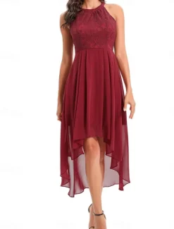Women's Midi Dress Chiffon Dress A Line Dress Elegant Formal Wedding Party Regular Fit Sleeveless Crew Neck Navy Blue Purple Summer Women Work Dresses