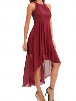 Women's Midi Dress Chiffon Dress A Line Dress Elegant Formal Wedding Party Regular Fit Sleeveless Crew Neck Navy Blue Purple Summer Women Work Dresses