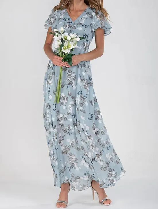 Online Women's Midi Dress Cocktail Dress Floral Dress Print Dress Fashion Modern Outdoor Vacation Tea Party Regular Fit Flower Short Sleeve V Neck Blue Green Light Blue Summer Women Floral Dresses