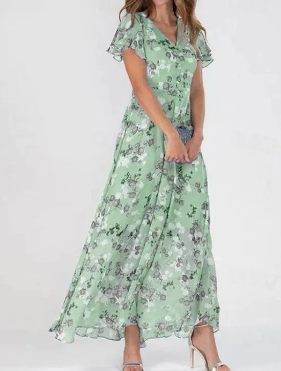 Online Women's Midi Dress Cocktail Dress Floral Dress Print Dress Fashion Modern Outdoor Vacation Tea Party Regular Fit Flower Short Sleeve V Neck Blue Green Light Blue Summer Women Floral Dresses