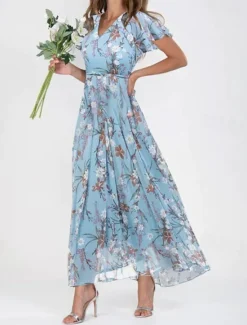Online Women's Midi Dress Cocktail Dress Floral Dress Print Dress Fashion Modern Outdoor Vacation Tea Party Regular Fit Flower Short Sleeve V Neck Blue Green Light Blue Summer Women Floral Dresses