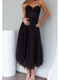 Hot Women's Midi Dress Cocktail Dress Wedding Guest Dress Chiffon Dress Slip Dress Classic Daily Holiday Weekend Regular Fit Plain Sleeveless Spaghetti Strap Black Pink Light Blue Summer Women Cocktail Dress