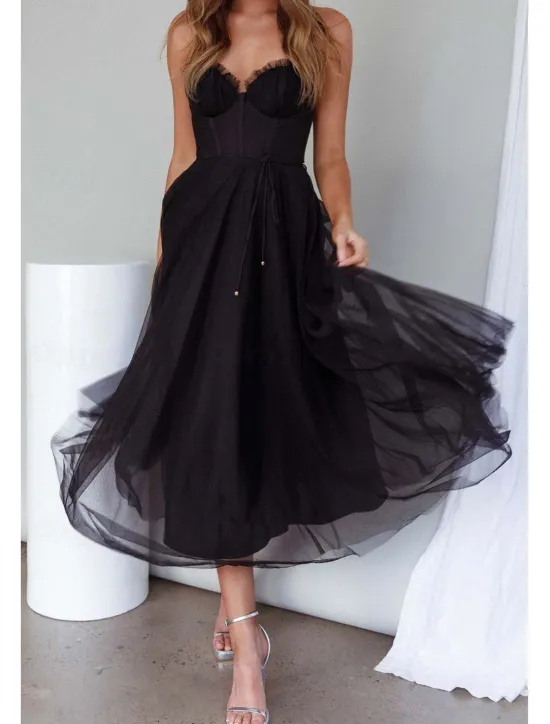 Hot Women's Midi Dress Cocktail Dress Wedding Guest Dress Chiffon Dress Slip Dress Classic Daily Holiday Weekend Regular Fit Plain Sleeveless Spaghetti Strap Black Pink Light Blue Summer Women Cocktail Dress