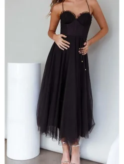 Hot Women's Midi Dress Cocktail Dress Wedding Guest Dress Chiffon Dress Slip Dress Classic Daily Holiday Weekend Regular Fit Plain Sleeveless Spaghetti Strap Black Pink Light Blue Summer Women Cocktail Dress
