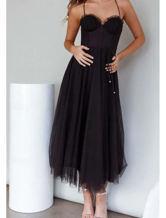 Hot Women's Midi Dress Cocktail Dress Wedding Guest Dress Chiffon Dress Slip Dress Classic Daily Holiday Weekend Regular Fit Plain Sleeveless Spaghetti Strap Black Pink Light Blue Summer Women Cocktail Dress