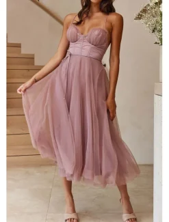 Hot Women's Midi Dress Cocktail Dress Wedding Guest Dress Chiffon Dress Slip Dress Classic Daily Holiday Weekend Regular Fit Plain Sleeveless Spaghetti Strap Black Pink Light Blue Summer Women Cocktail Dress