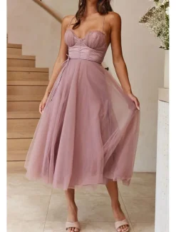 Hot Women's Midi Dress Cocktail Dress Wedding Guest Dress Chiffon Dress Slip Dress Classic Daily Holiday Weekend Regular Fit Plain Sleeveless Spaghetti Strap Black Pink Light Blue Summer Women Cocktail Dress