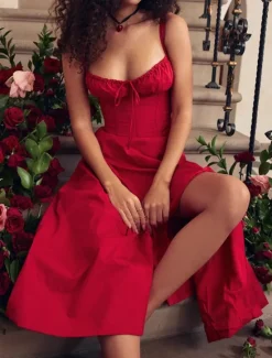 Outlet Women's Midi Dress Cocktail Dress Fashion Outdoor Party Tea Party Regular Fit Plain Sleeveless U Neck Red Blue Summer Women Cocktail Dress