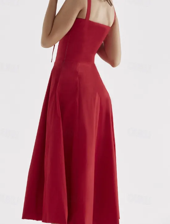 Outlet Women's Midi Dress Cocktail Dress Fashion Outdoor Party Tea Party Regular Fit Plain Sleeveless U Neck Red Blue Summer Women Cocktail Dress