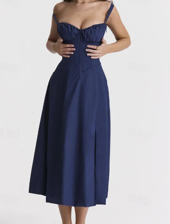 Outlet Women's Midi Dress Cocktail Dress Fashion Outdoor Party Tea Party Regular Fit Plain Sleeveless U Neck Red Blue Summer Women Cocktail Dress
