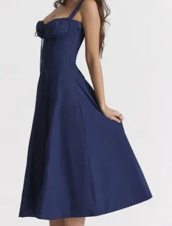 Outlet Women's Midi Dress Cocktail Dress Fashion Outdoor Party Tea Party Regular Fit Plain Sleeveless U Neck Red Blue Summer Women Cocktail Dress