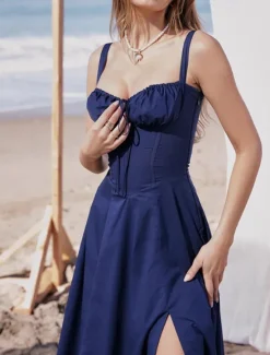 Outlet Women's Midi Dress Cocktail Dress Fashion Outdoor Party Tea Party Regular Fit Plain Sleeveless U Neck Red Blue Summer Women Cocktail Dress