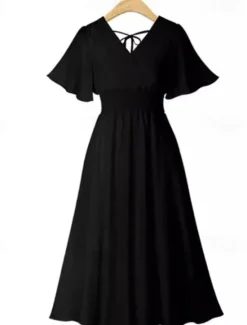 Best Women's Midi Dress Cocktail Dress Wedding Guest Dress Chiffon Dress Fashion Modern Vacation Tea Party Weekend Regular Fit Plain Short Sleeve V Neck Black White Pink Apricot Summer Women Cocktail Dress