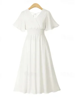 Best Women's Midi Dress Cocktail Dress Wedding Guest Dress Chiffon Dress Fashion Modern Vacation Tea Party Weekend Regular Fit Plain Short Sleeve V Neck Black White Pink Apricot Summer Women Cocktail Dress