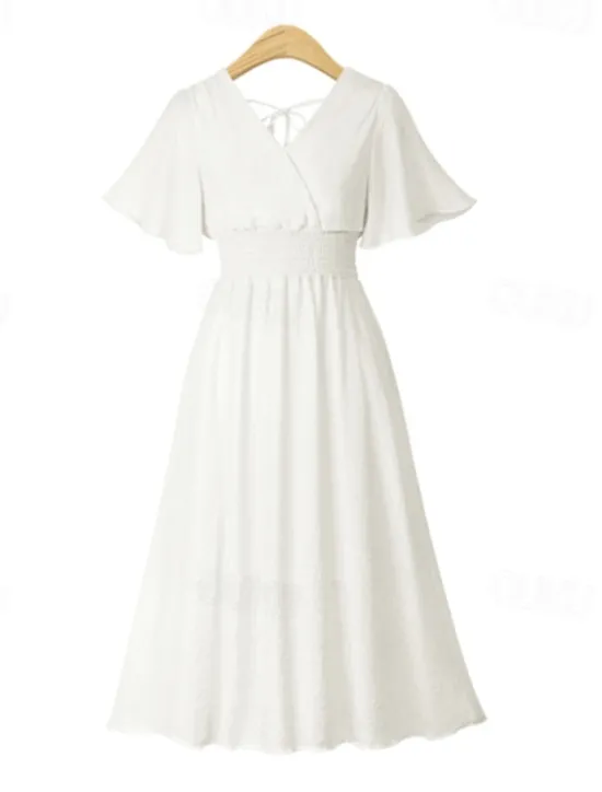 Best Women's Midi Dress Cocktail Dress Wedding Guest Dress Chiffon Dress Fashion Modern Vacation Tea Party Weekend Regular Fit Plain Short Sleeve V Neck Black White Pink Apricot Summer Women Cocktail Dress