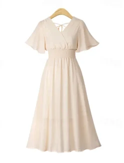 Best Women's Midi Dress Cocktail Dress Wedding Guest Dress Chiffon Dress Fashion Modern Vacation Tea Party Weekend Regular Fit Plain Short Sleeve V Neck Black White Pink Apricot Summer Women Cocktail Dress