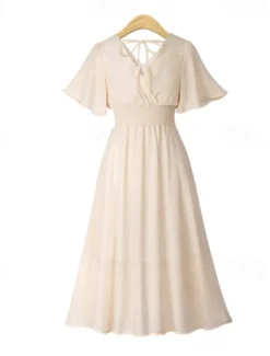 Best Women's Midi Dress Cocktail Dress Wedding Guest Dress Chiffon Dress Fashion Modern Vacation Tea Party Weekend Regular Fit Plain Short Sleeve V Neck Black White Pink Apricot Summer Women Cocktail Dress