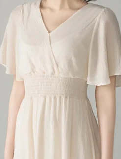 Best Women's Midi Dress Cocktail Dress Wedding Guest Dress Chiffon Dress Fashion Modern Vacation Tea Party Weekend Regular Fit Plain Short Sleeve V Neck Black White Pink Apricot Summer Women Cocktail Dress